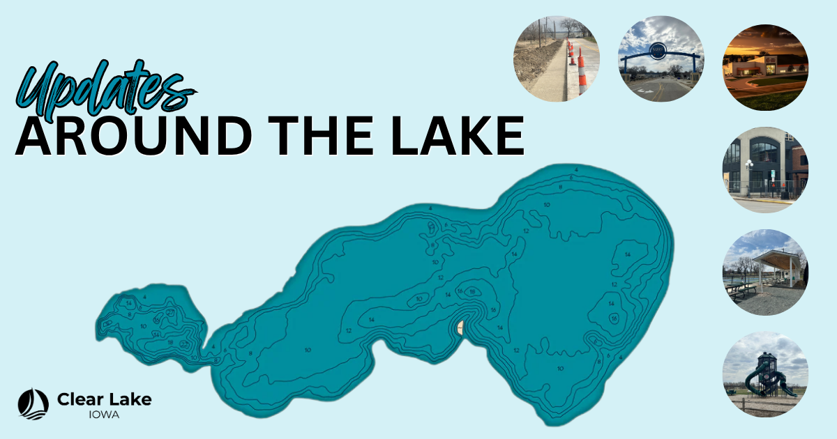 Updates Around the Lake blog featuring the Ventura Bike trail, Chamber Welcome Center, North Iowa Children's Museum, Surf Arch, Pickleball Shelter, and new playground at the ORC.