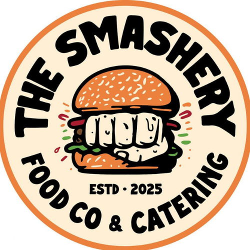 The Smashery Food Co. & Catering logo with a bun and a fist