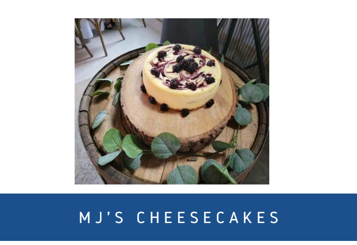 A beautiful cheesecake on display from MJ's Cheesecakes.