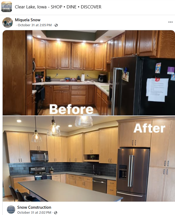 Snow Construction kitchen before and after