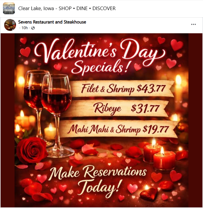 Sevens Steakhouse Valentines Specials