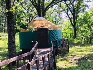 Yurt cabin at McIntosh Woods State Park in Clear Lake, Iowa available for overnight stays.